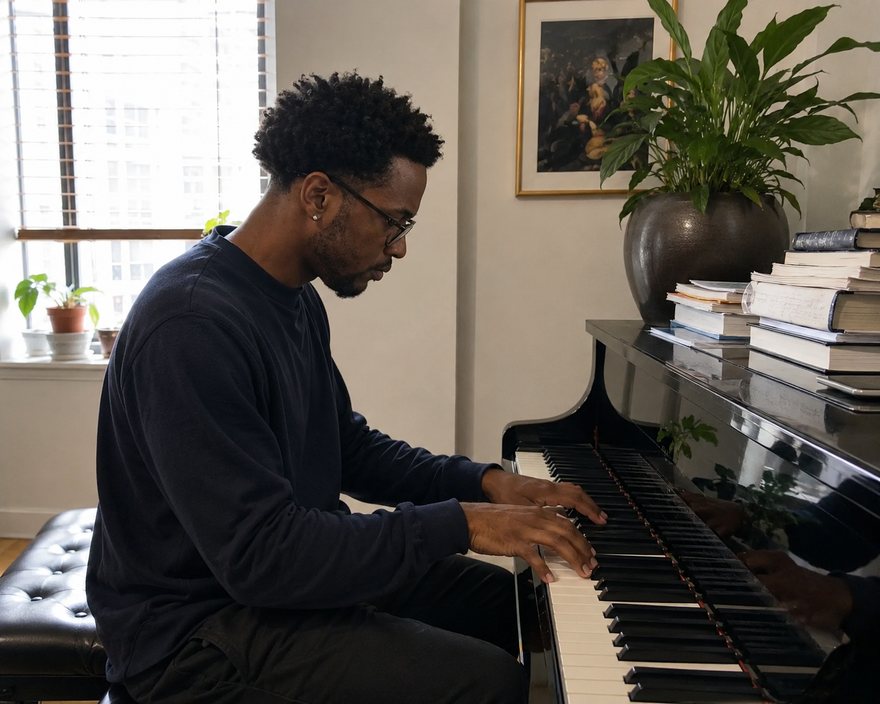A musician playing piano at home